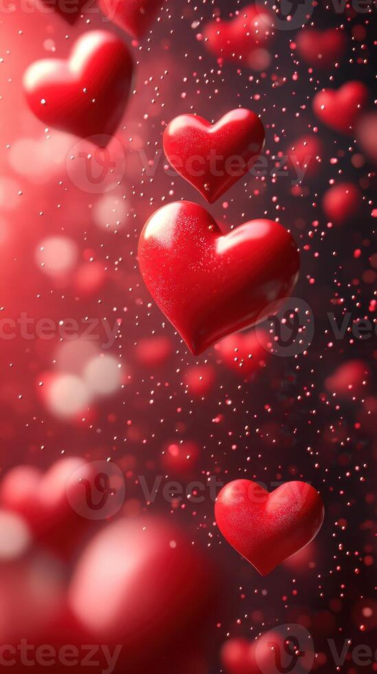 Red hearts float against a sparkling background, creating a romantic atmosphere for special occasions photo