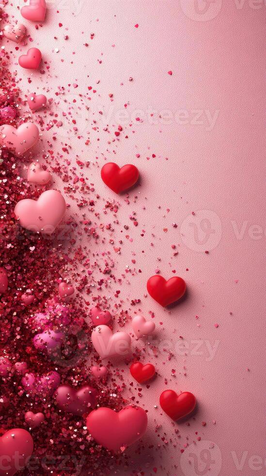 Heart-shaped decorations with glitter create a festive atmosphere for celebrations or events photo