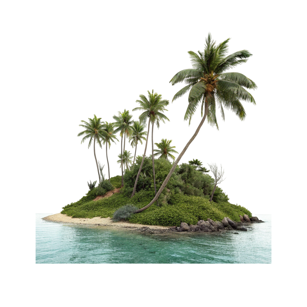 Beautiful small tropical island with coconut plants png
