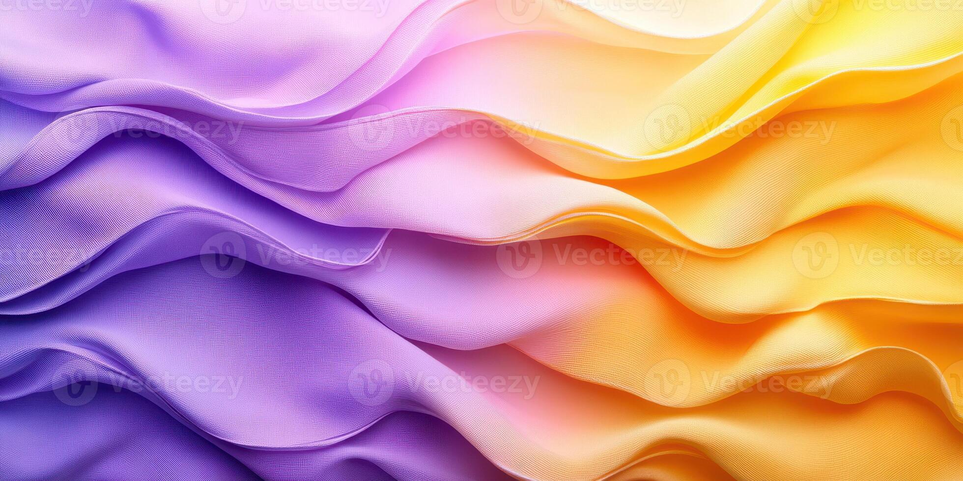 Colorful silk fabric drapes with flowing purple and yellow waves create a serene and stylish backdrop photo