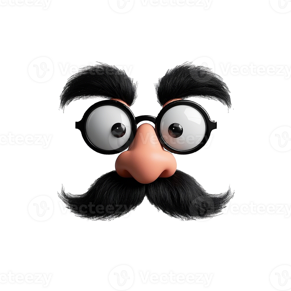 Funny April Fools Face With Oversized Glasses Mustache Transparent Background png