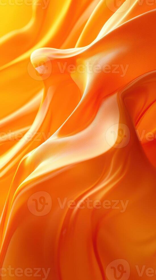Flowing silk fabric in vibrant orange hues under soft light creates a warm, inviting atmosphere photo
