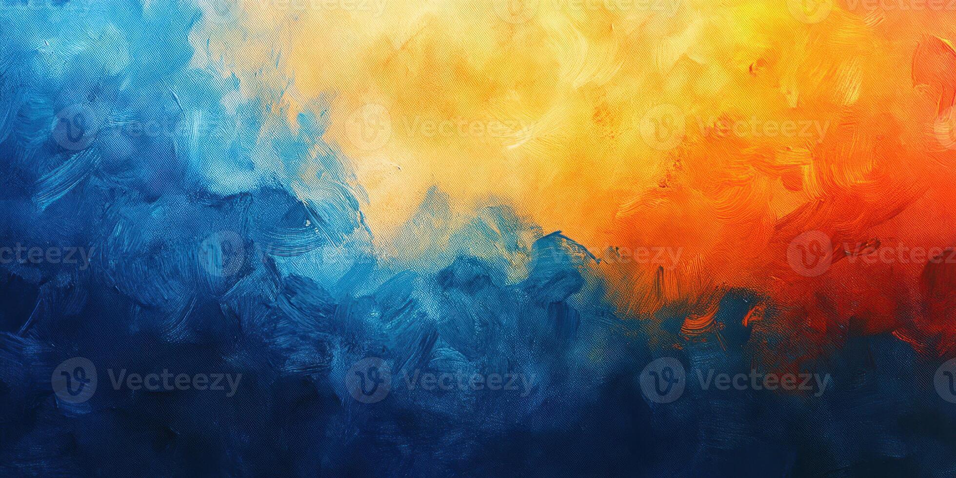 Beautiful abstract painting depicting a vibrant blend of blue, orange, and yellow tones in an artistic fusion photo