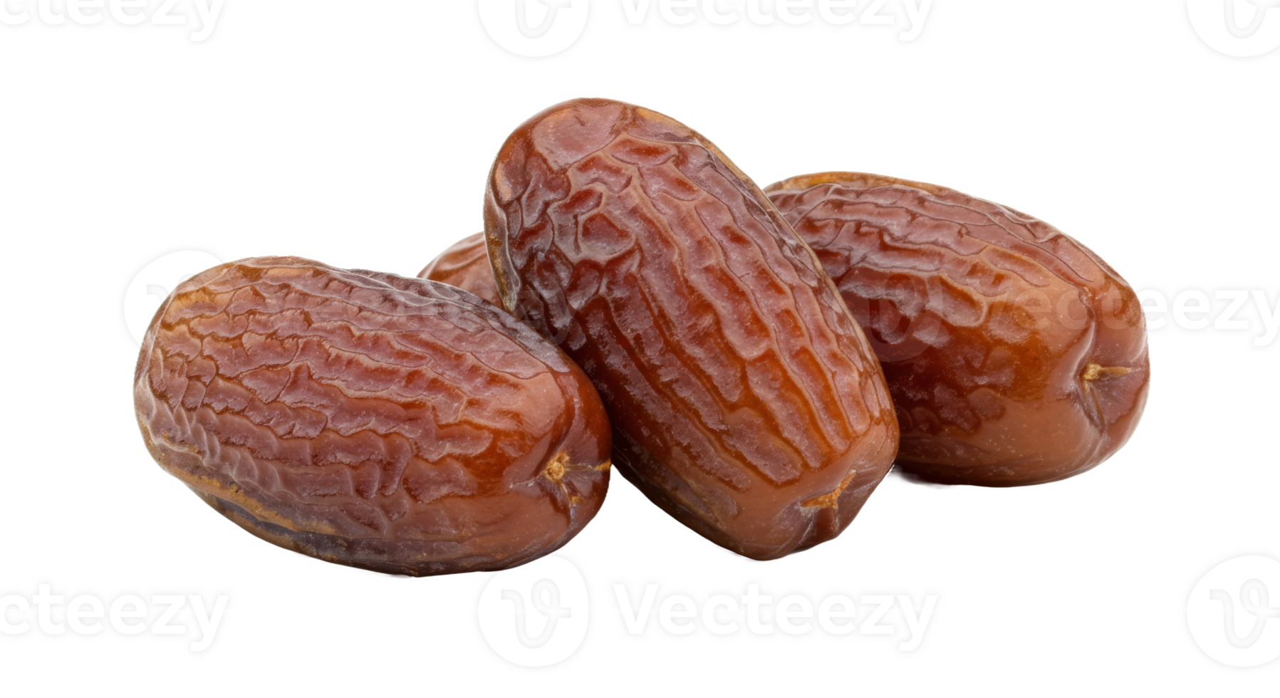 3 Deep amber dates with smooth surface ideal for ramadan fasting on transparent background png