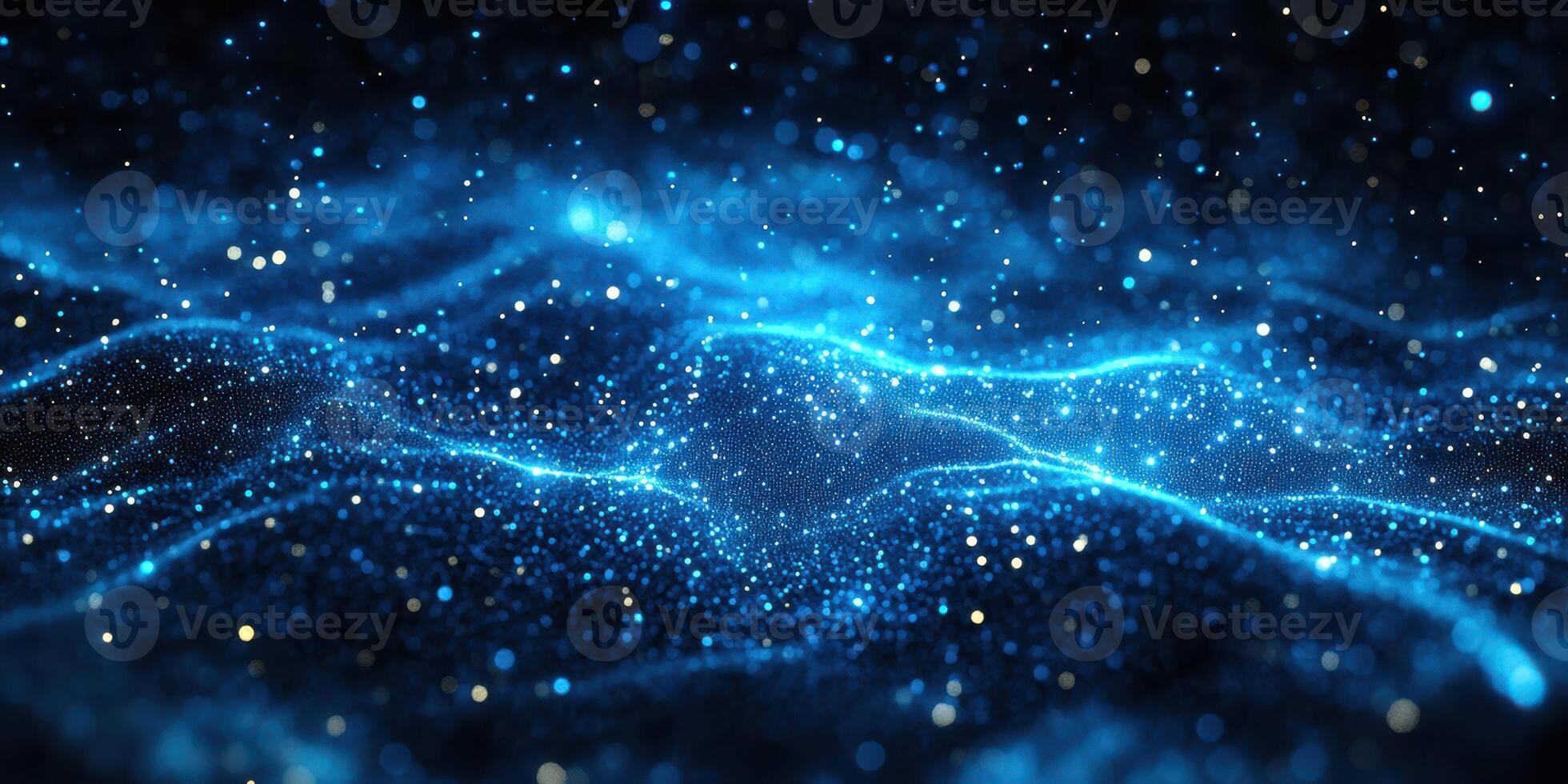 Bright blue particles create a mesmerizing illusion of waves in a dark starry space photo