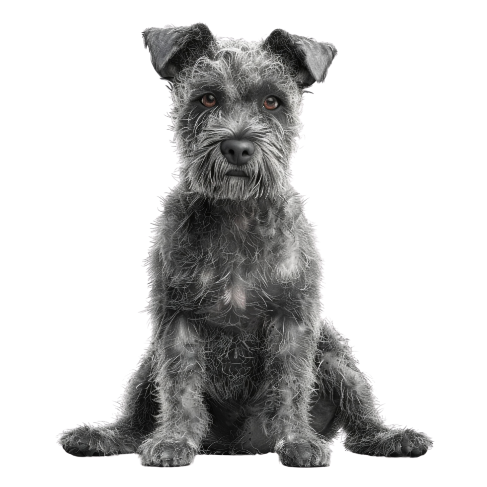 a black and white dog sitting on the floor png