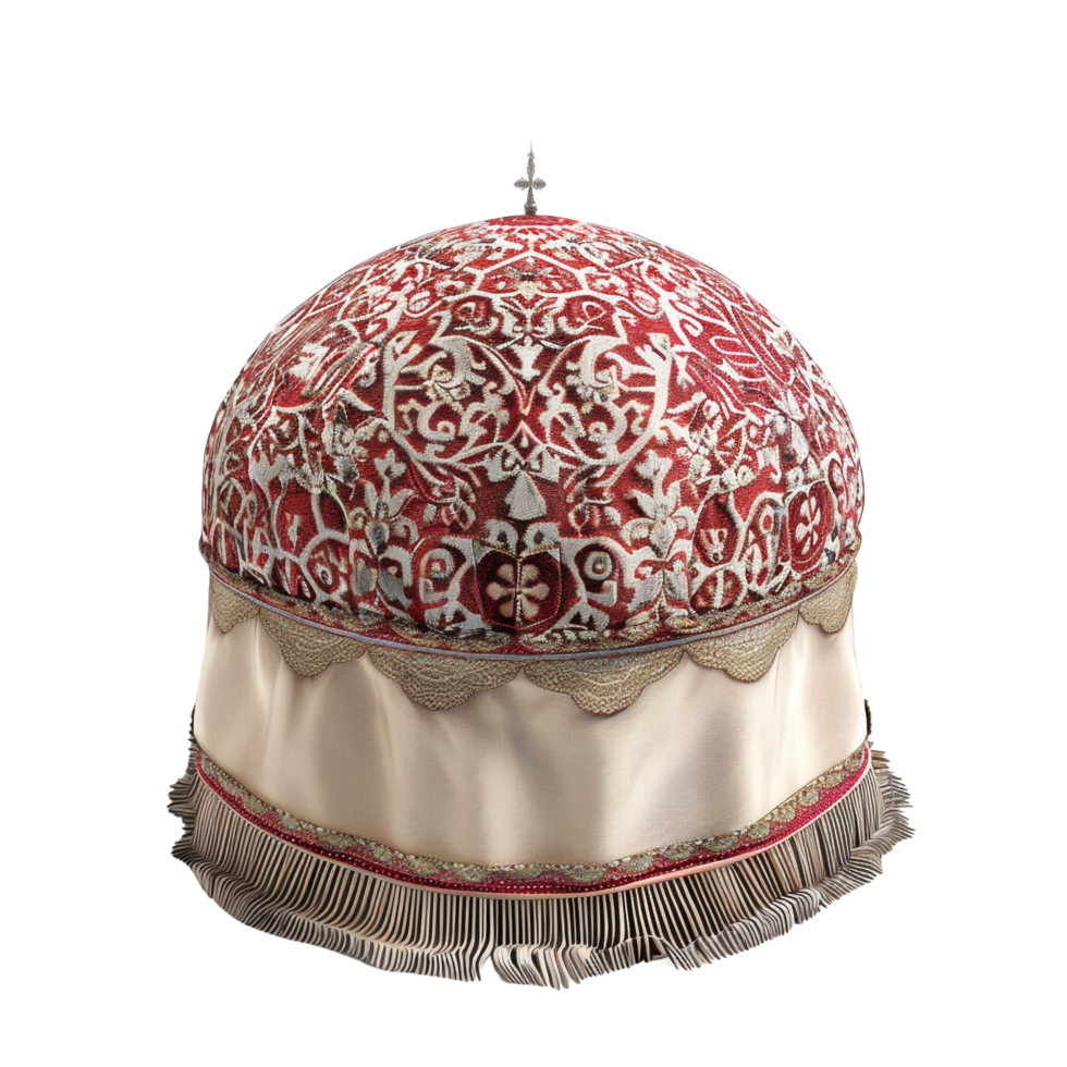 a red and white domed hat with a white border png