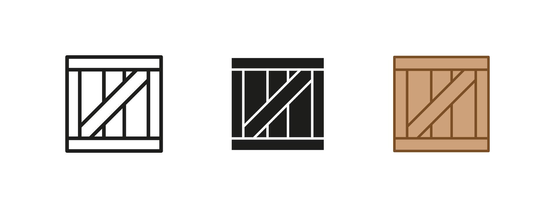 Wooden crate icon. Cargo container for storage and transport illustration. Freight and packaging symbol. Warehouse, shipment and logistics concept. Supply chain and rustic wooden box pictogram. vector
