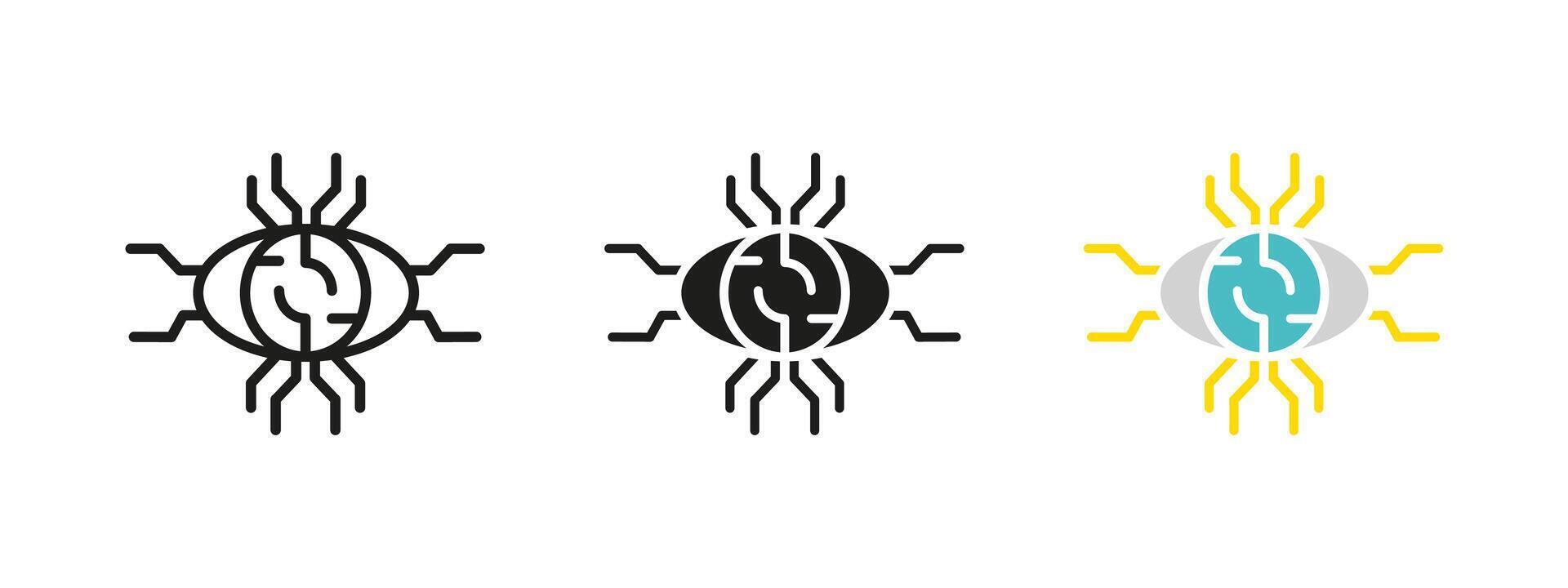 Eye technology icon. Cyber vision system illustration. Digital artificial intelligence concept representing biometric recognition, data analysis and security surveillance. vector