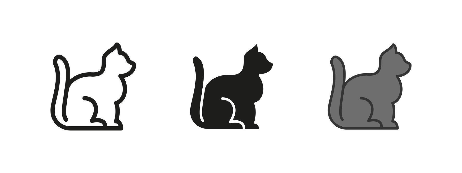 Cat icon. Sitting feline with curved tail illustration. Domestic pet symbol with sleek silhouette. Cute and friendly animal pictogram. Adorable mammal and pet care concept. vector