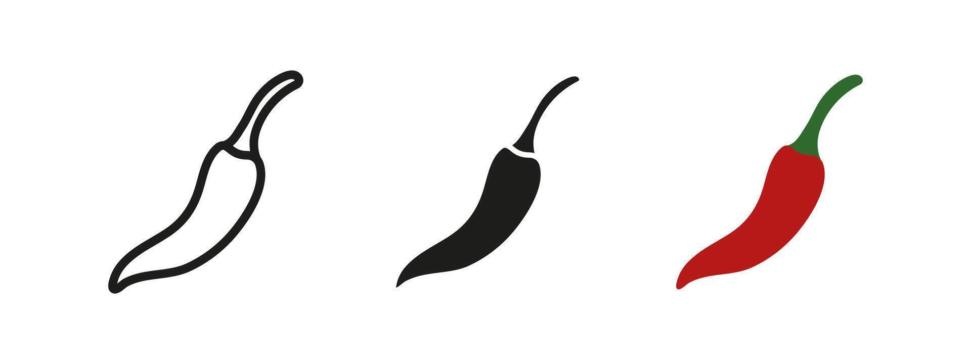 Chili icon. Spicy red pepper with green stem illustration. Hot and flavorful vegetable symbol. Essential ingredient pictogram. Bold and fiery cooking concept. vector