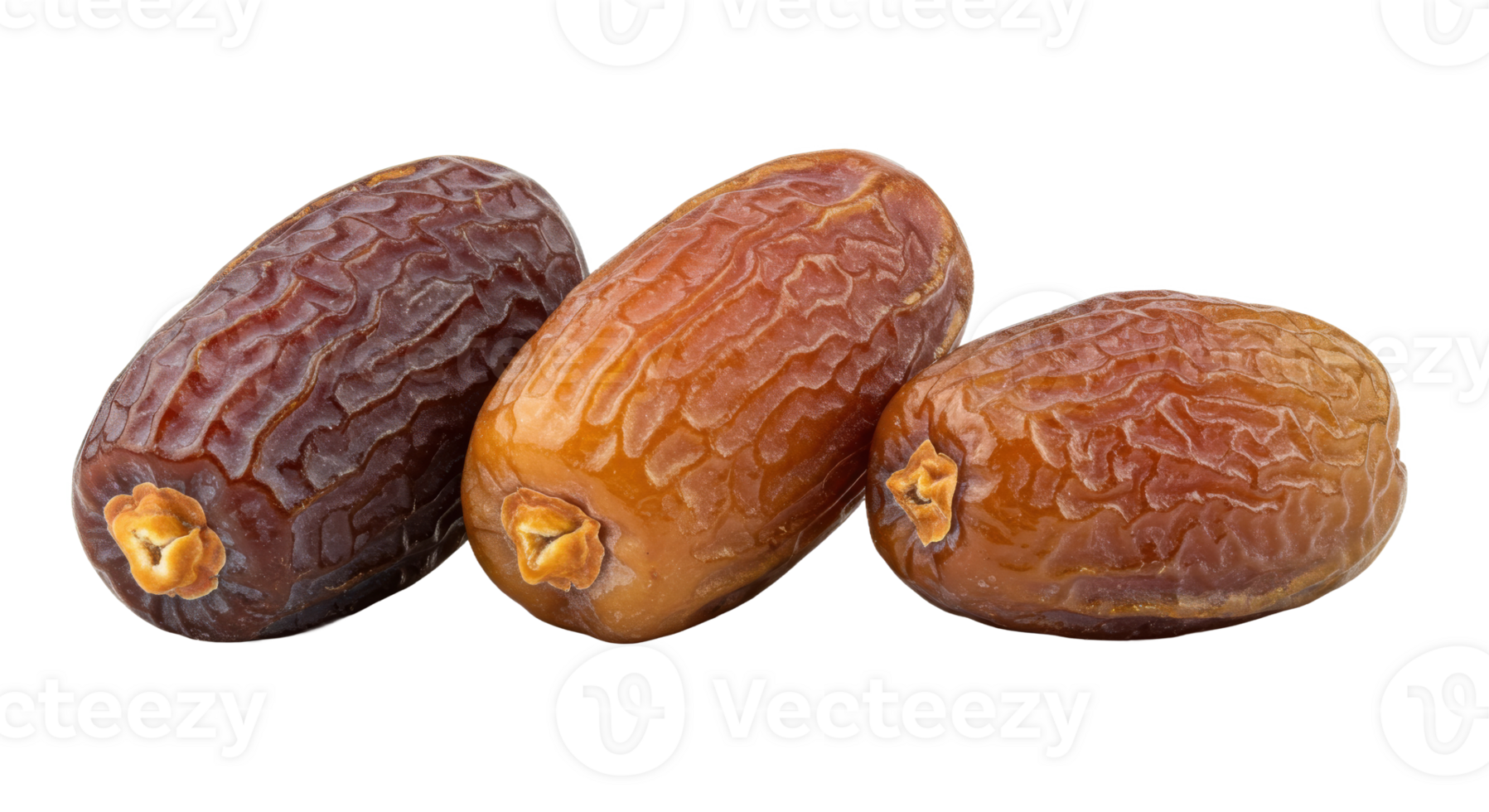 Trio Golden yellow dates with glossy texture perfect for ramadan celebrations on clear background png