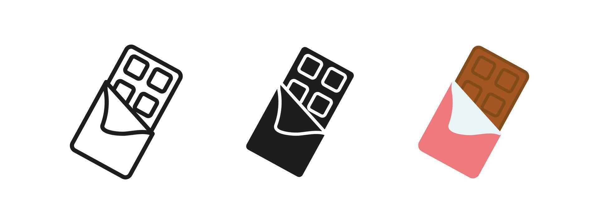 Chocolate bar icon. Wrapped candy bar with unwrapped section illustration. Sweet and delicious dessert symbol. Cocoa-based confectionery pictogram. Indulgent and tasty treat concept. vector