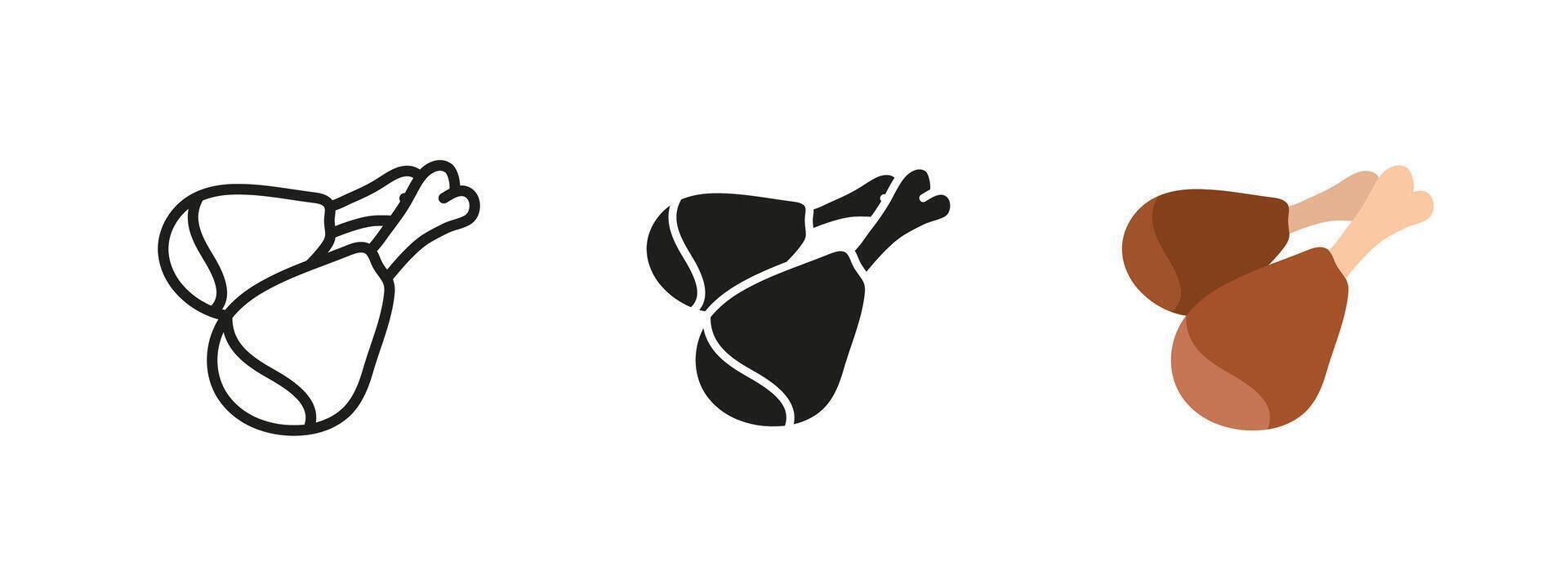 Chicken drumstick icon. Tasty fried or roasted poultry leg illustration. Crispy and delicious meal symbol. Protein-rich food pictogram. Barbecue, dinner or fast food concept. vector