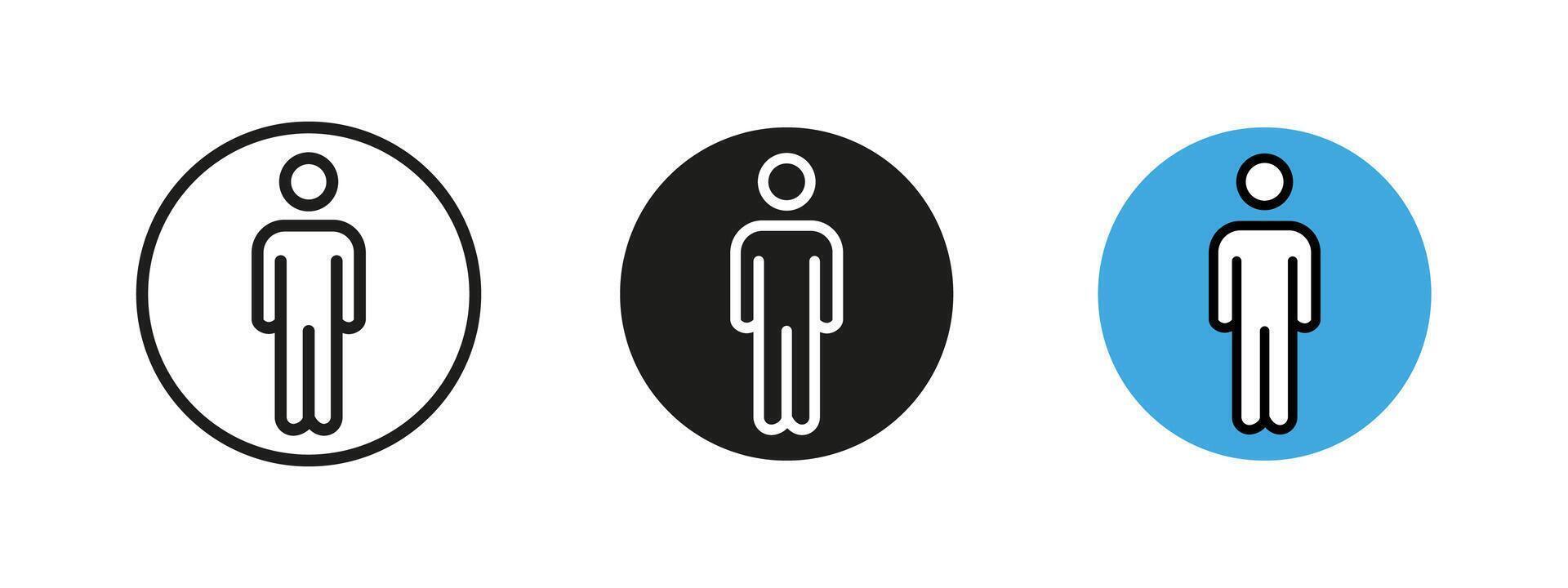 Person icon. Simple human figure illustration representing a generic user profile, identity or avatar. Minimalistic silhouette used in interfaces, signage and character representations. WC sign vector