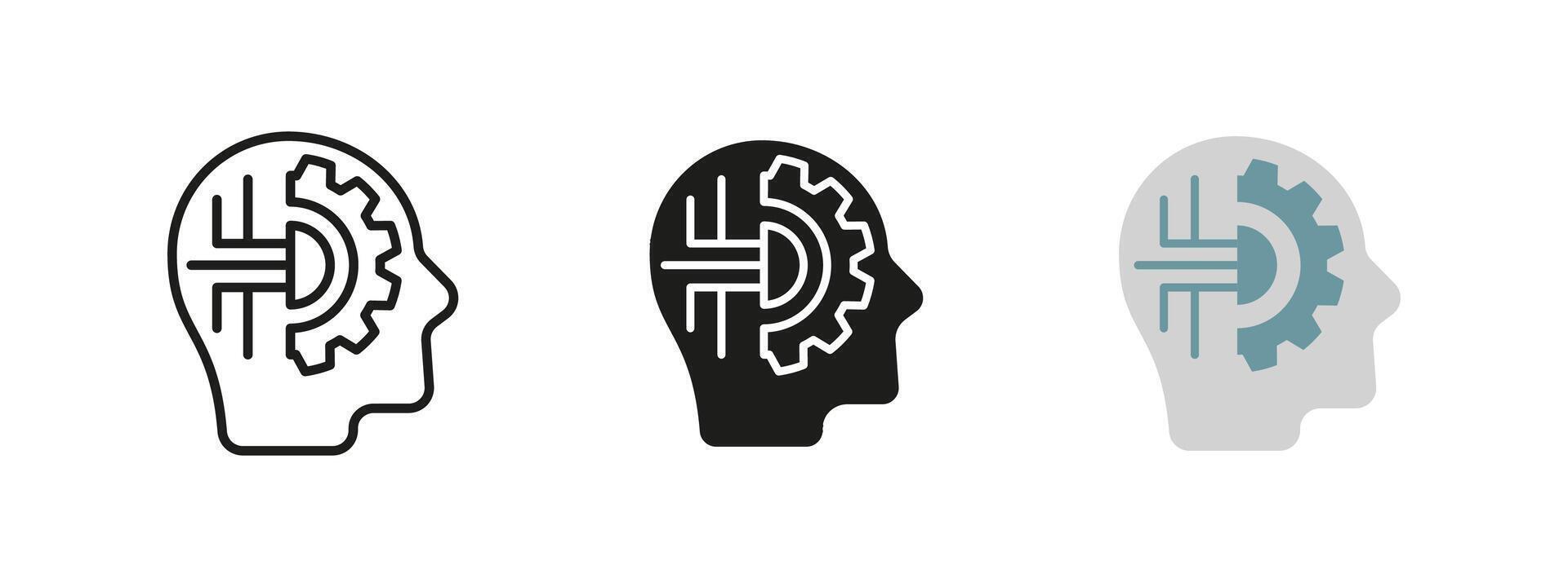 Logic icon. Human head with a gear and circuit illustration. AI and machine learning symbol. Smart technology and cognitive computing concept. Digital intelligence concept. vector