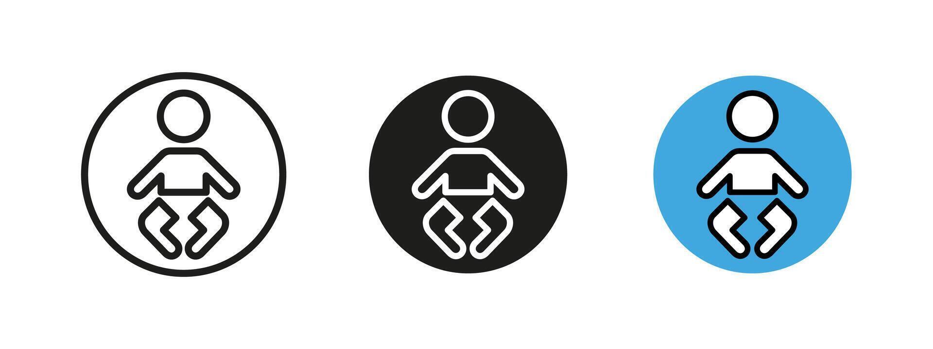 Baby icon. Simple infant illustration representing newborn care, child safety and parenting. Minimalistic pictogram used in signage, family services and childcare concepts. Baby WC room sign. vector