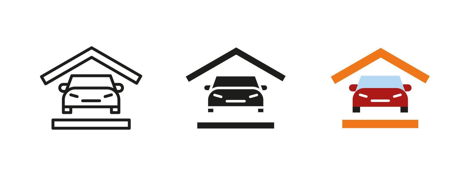 Garage icon. Car shelter under a house roof illustration. Vehicle protection symbol for home storage, parking safety and secure driveway solutions. vector