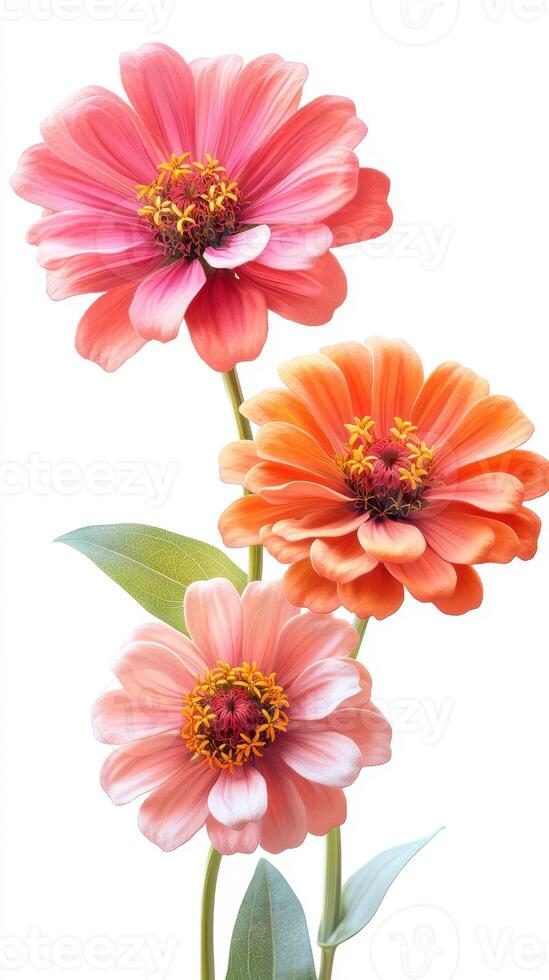 Vibrant zinnias in various shades bloom gracefully in a bright, sunny setting showcasing nature's beauty photo
