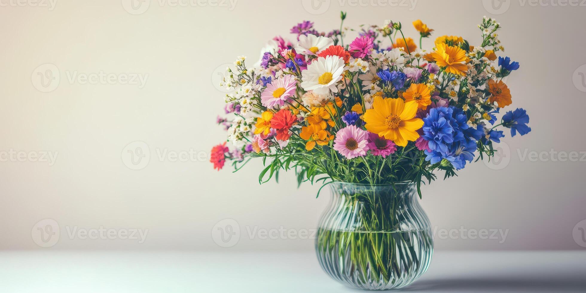 Colorful flower arrangement in glass vase brightens indoor space during daylight photo