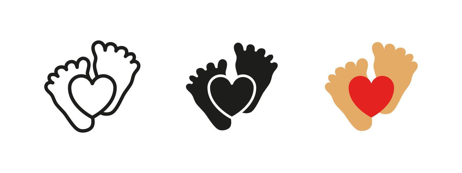 Baby feet love icon. Newborn affection symbol. Baby feet illustration. Heart and love pictogram. Family and parenthood concept. Tenderness and care sign. vector