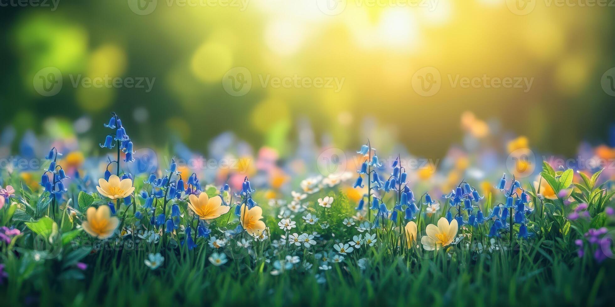 Colorful wildflowers bloom in a sunny meadow during springtime, showcasing nature's beauty and vibrant life photo