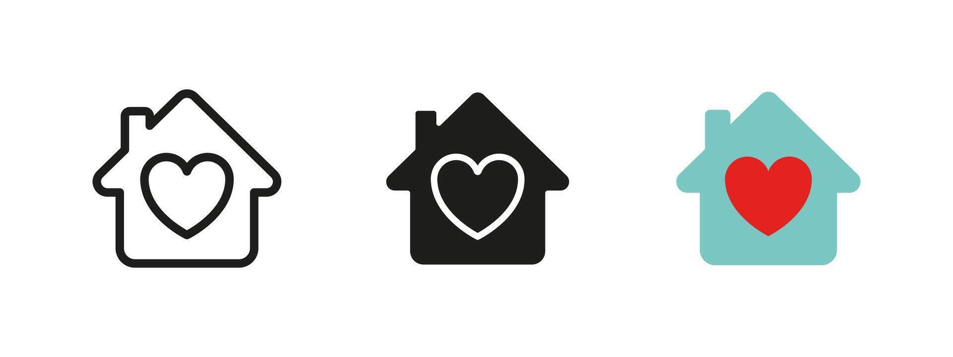 Home icon. Heart in house illustration. Love and shelter symbol. Cozy home symbol for family and real estate. Protection and warmth concept for residence and building. vector