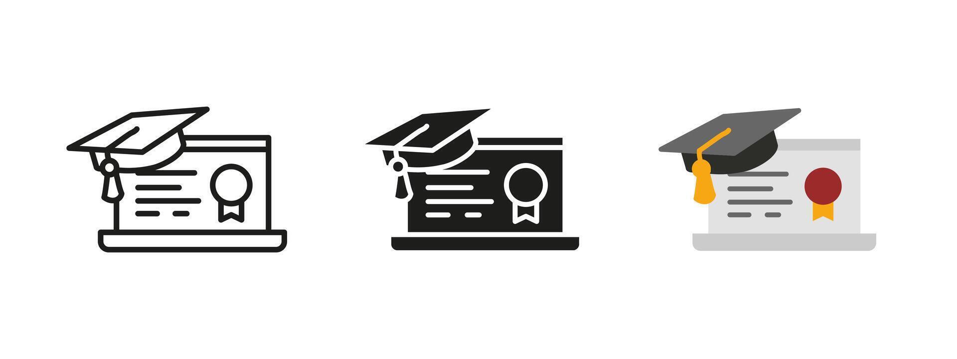 Online education icon. Learning diploma with graduation cap illustration. Digital certificate achievement symbol. Degree and student success concept in education and study. vector