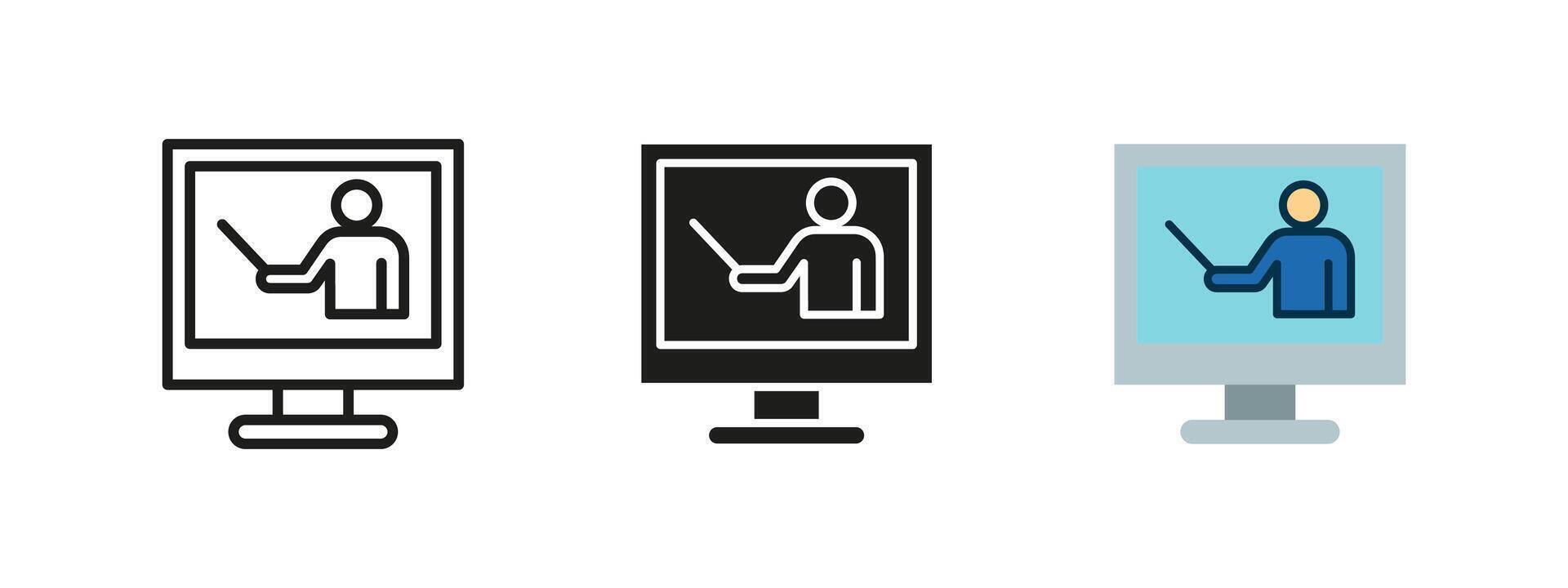 Online education icon. Digital learning illustration. Symbol of virtual training, internet-based courses and e-learning. Webinar sign. Online school, knowledge-sharing and training program. vector
