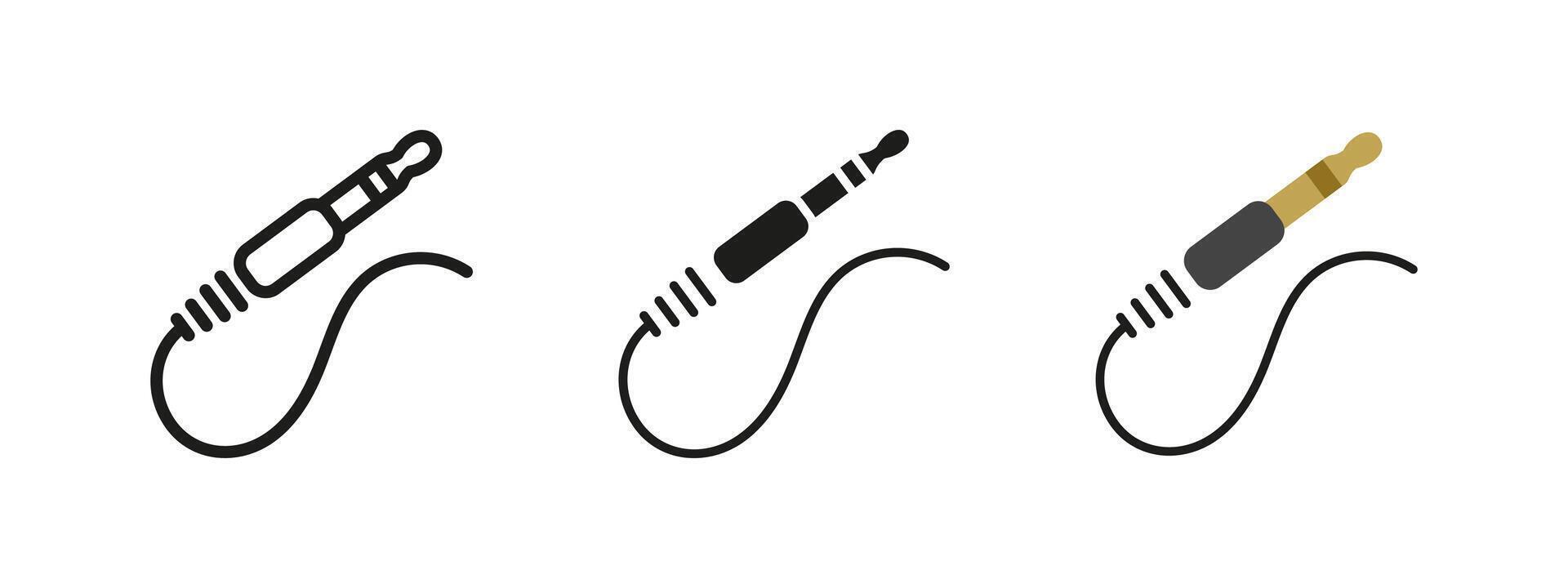 Headphone jack icon. Audio plug with a curved wire illustration. Audio connection symbol for electronic devices. Music accessory and sound equipment pictogram. vector