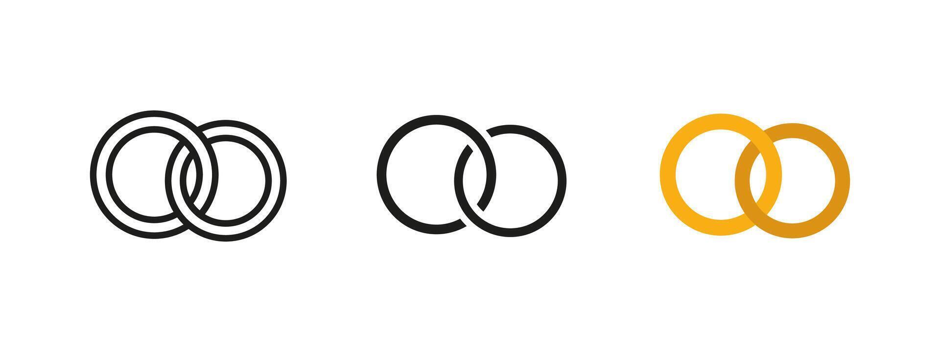 Wedding rings icon. Marriage and love symbol. Engagement rings illustration. Connected rings pictogram. Union and commitment sign. Romantic partnerships and bridal celebration concept. vector