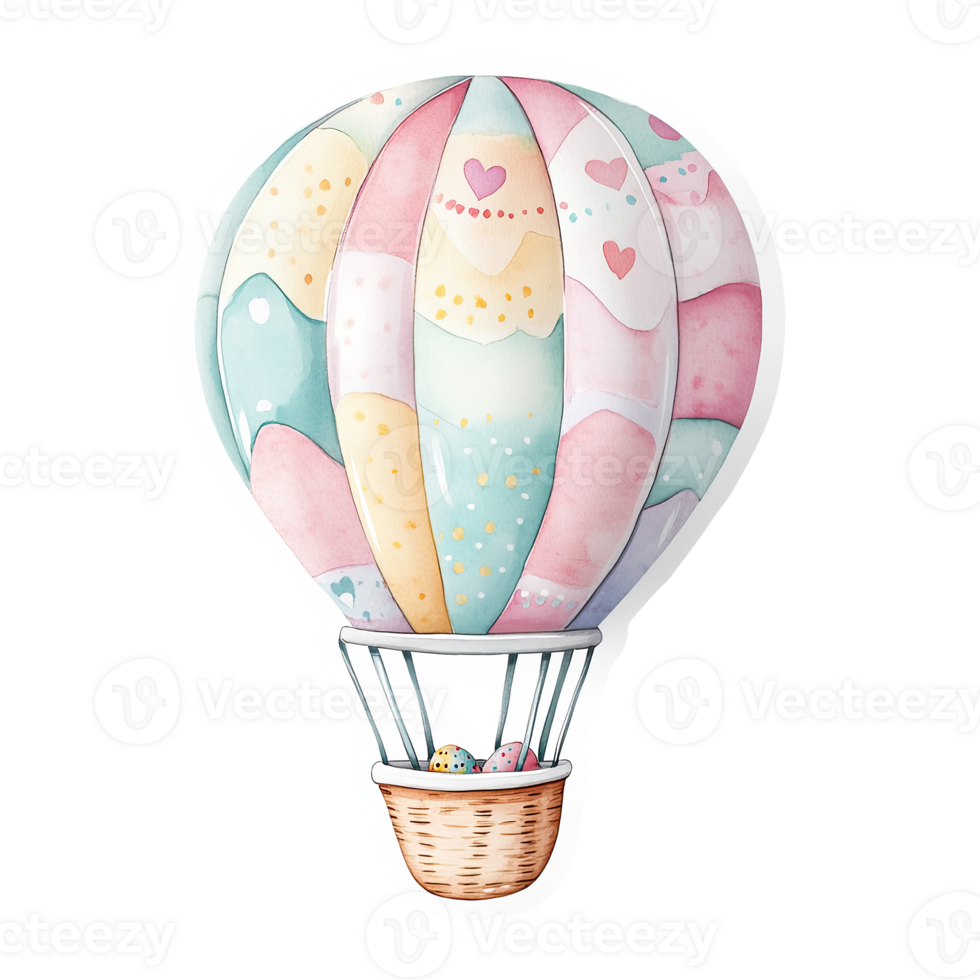 Sticker of Charming Hot Air Balloon with Easter Eggs png