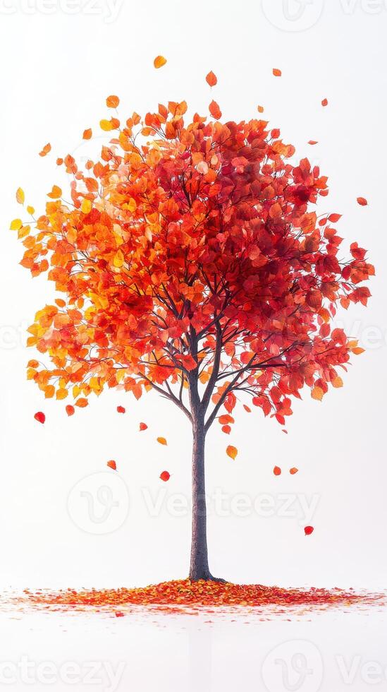 Captivating autumn tree surrounded by vibrant orange leaves in a serene setting on a calm day photo