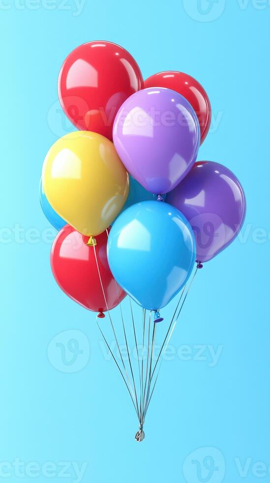 Colorful balloons floating against a bright blue background creating a festive and cheerful atmosphere for celebrations photo