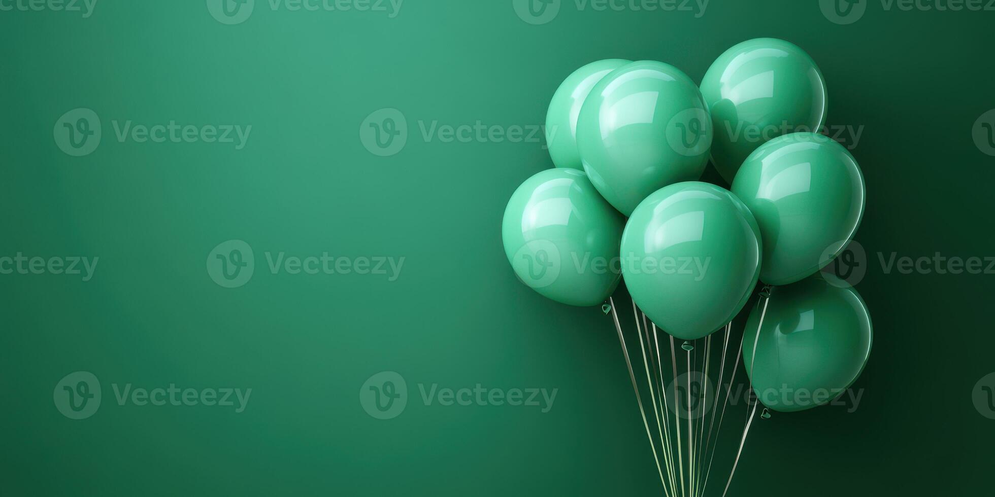 Group of green balloons against a solid green background creating a vibrant, cohesive look for decoration or celebration photo