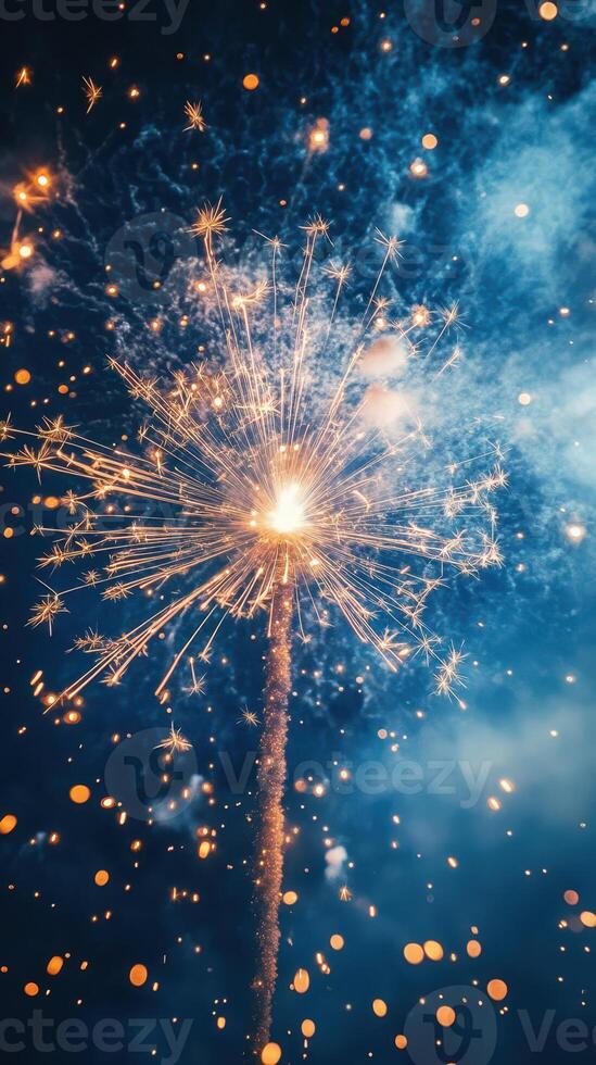 Sparkling fireworks display illuminating the night sky during a celebratory event in a festive atmosphere photo