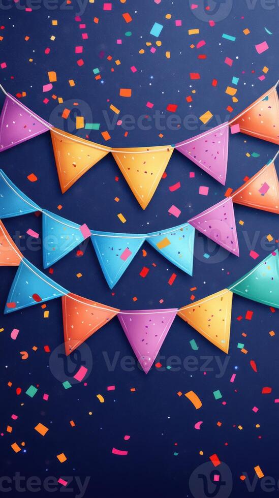 Colorful festive bunting and confetti create a joyful atmosphere for a celebration or party during a vibrant event photo