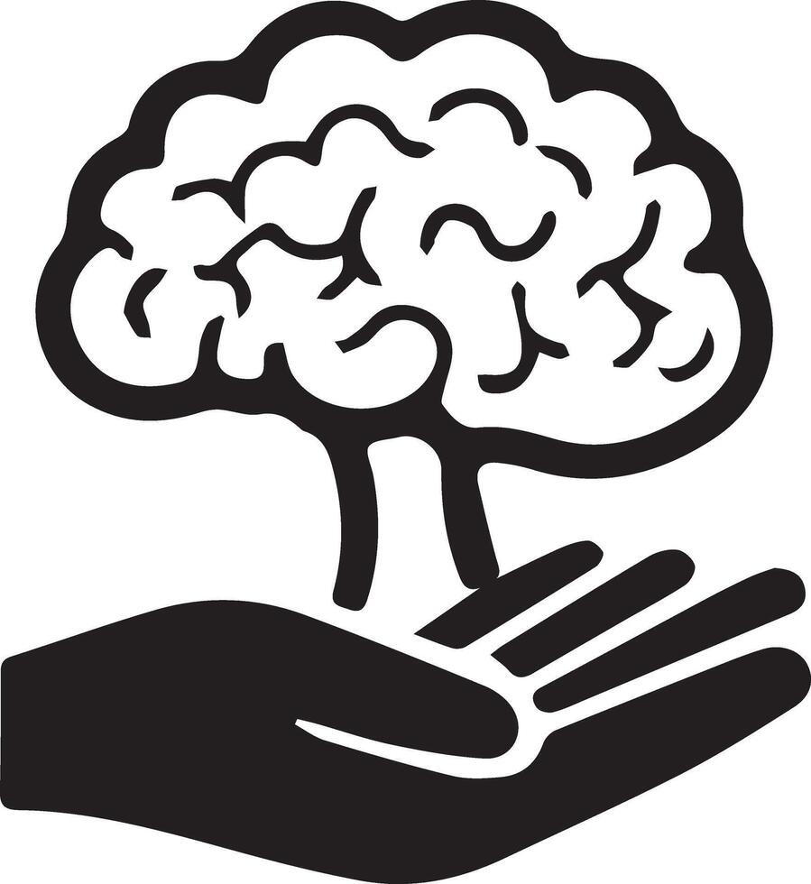 Brain in hand icon of good health. Medical health care illustration symbol. vector