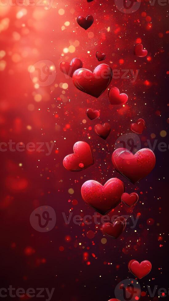 Beautiful red hearts floating on a sparkling background during a romantic celebration photo