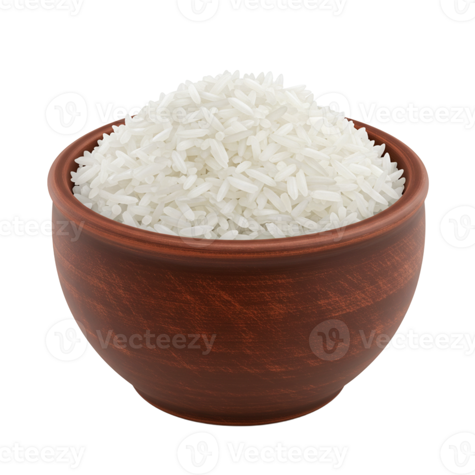 Bowl of rice grains ready for cooking and meal preparation. png