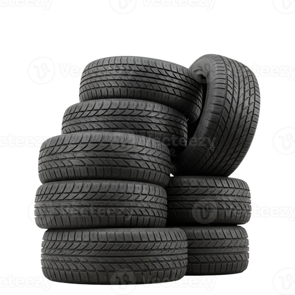 Stacked tires showcasing variety and options for vehicle performance. png