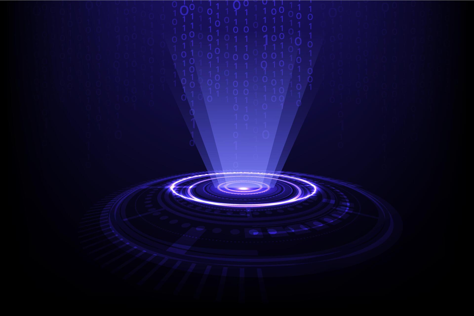 Abstract Big data Technology binary code wall random blue digits ...