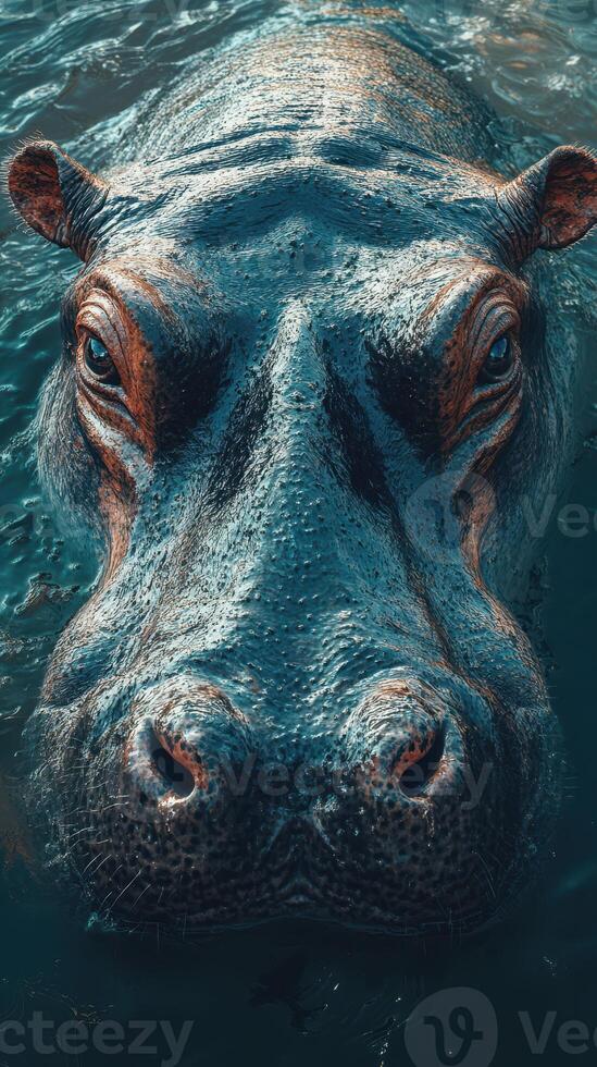 Close encounter with a hippo swimming in clear water during daylight in its natural habitat photo