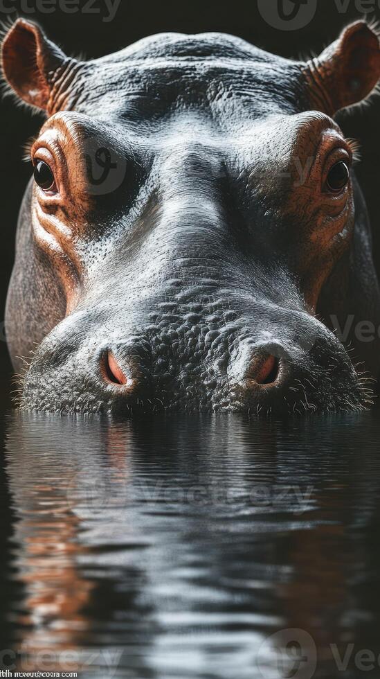 Hippo emerges from water in tranquil moment at river during golden hour near natural habitat in Africa photo
