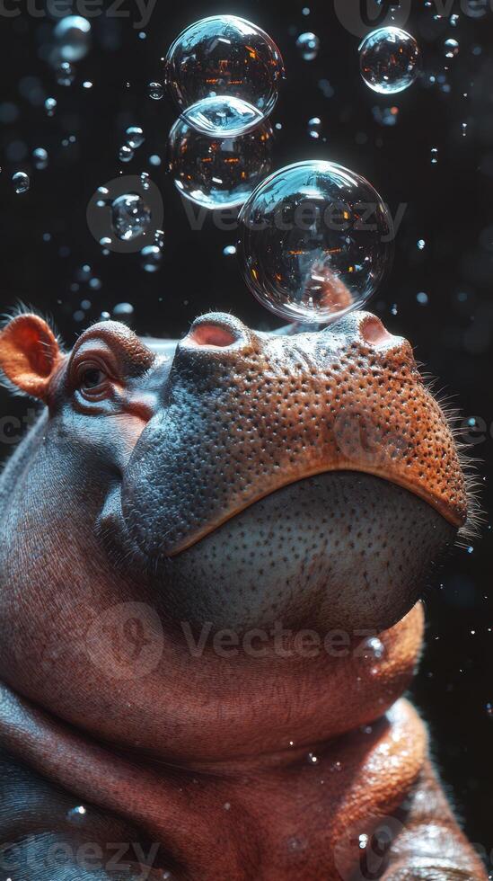 Hippo underwater creating bubbles with its mouth at an aquarium during daytime photo