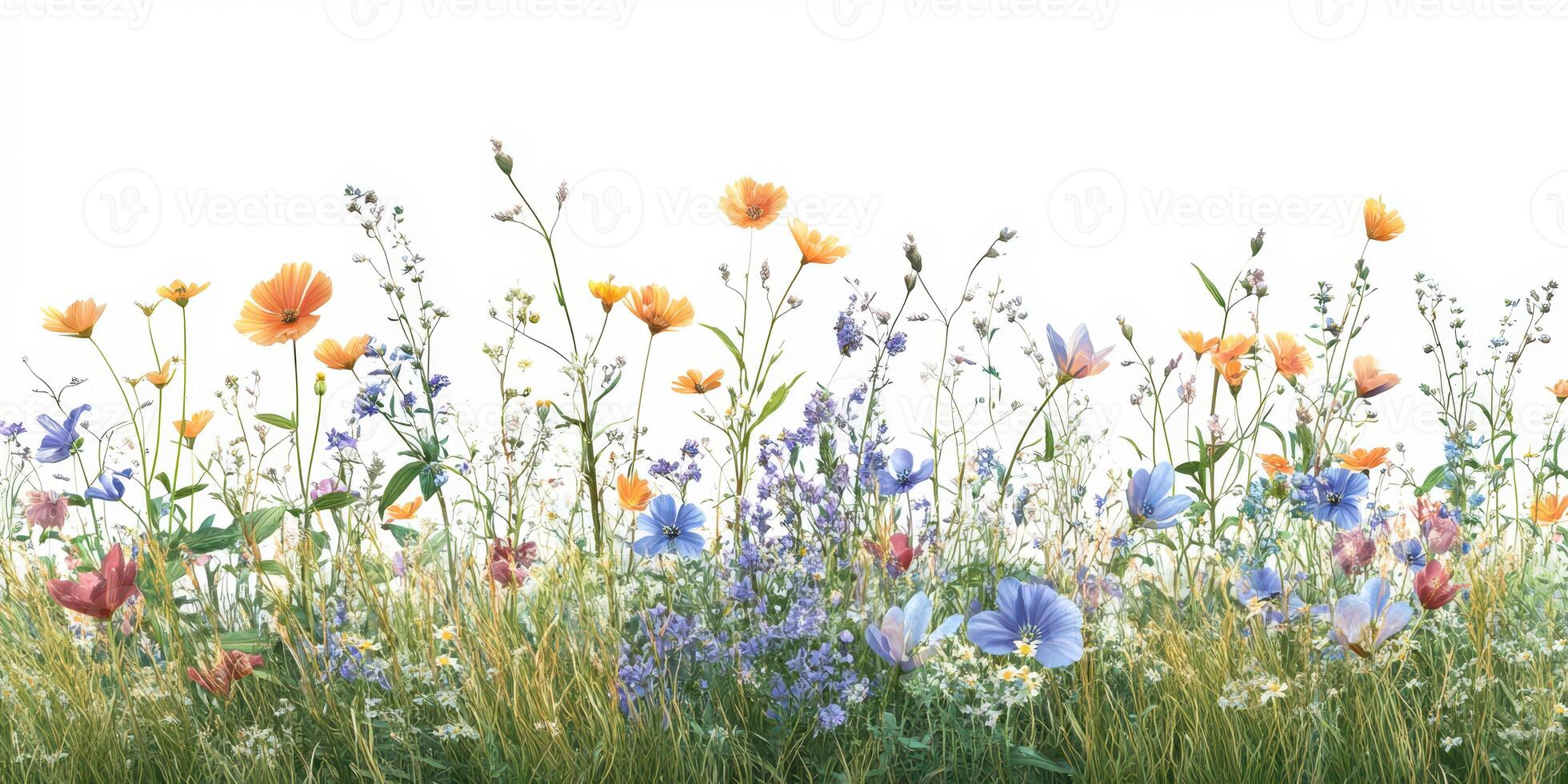 Bright wildflowers bloom in a sunny meadow showcasing vibrant colors and lush greenery on a clear day photo