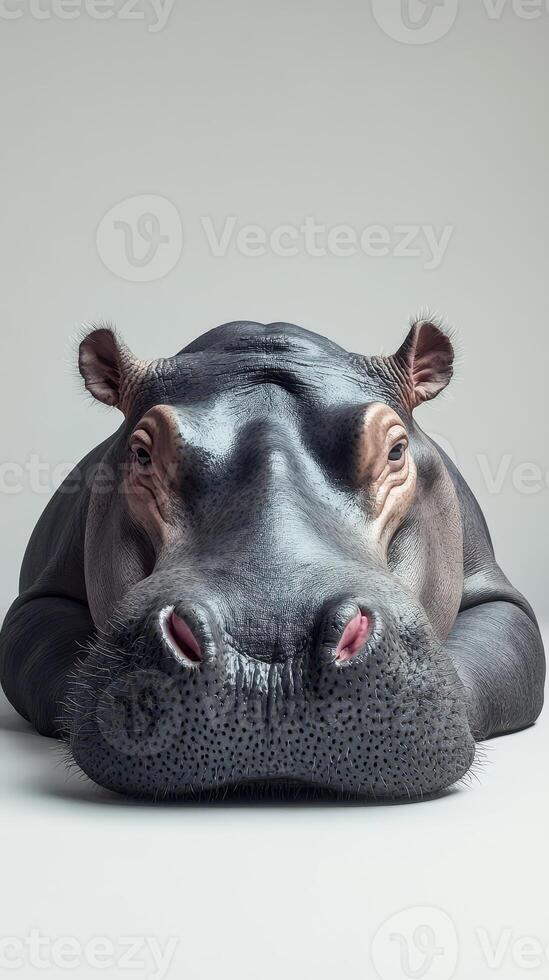 Hippo relaxing on a smooth surface in a minimalistic indoor setting with soft lighting photo