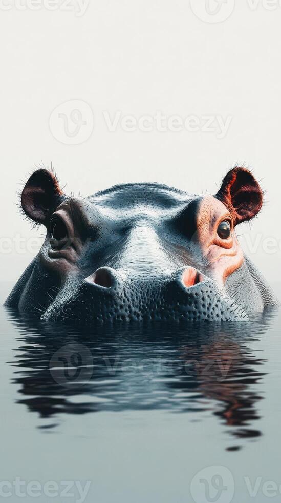 Hippo emerging from water at dawn showcasing serene natural habitat in calm surroundings photo