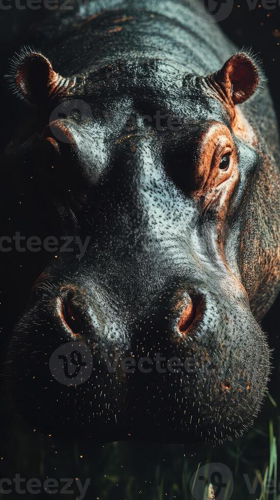 Hippo underwater in a lush setting captures attention with its striking features and calm demeanor photo