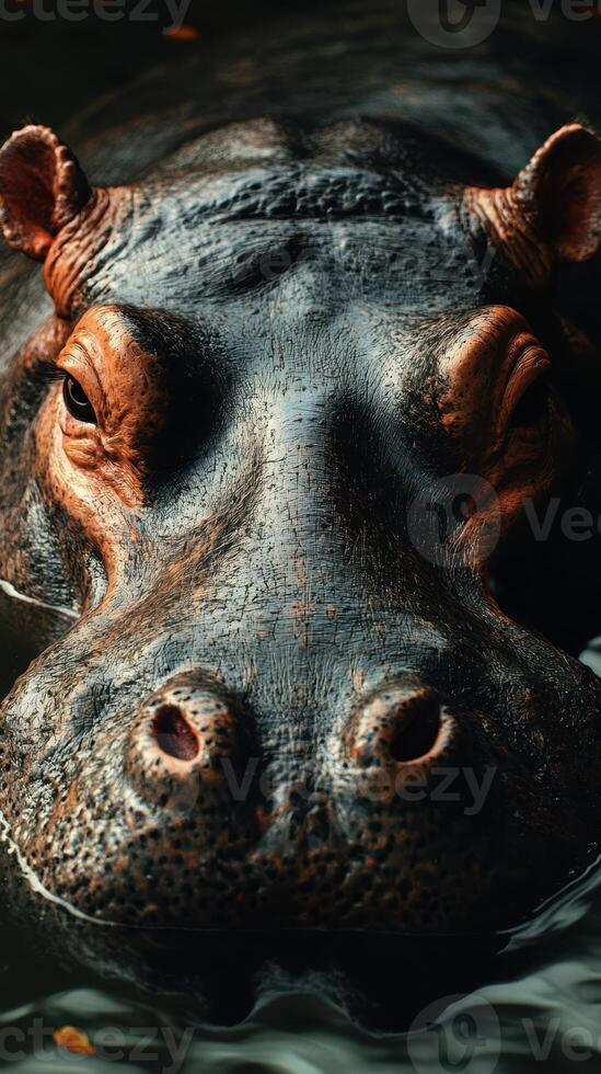 Close encounter with a hippo in shallow water during midday in a wildlife habitat photo